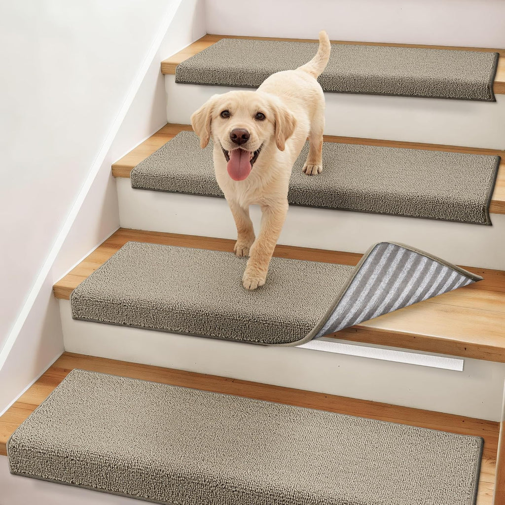 Bullnose Carpet Stair Treads Stair Protectors 11"x30",4Pc,Beige