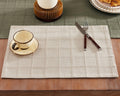 Linen Checked Farmhouse Placemats Set of 6, Neutral Beige 13x19in