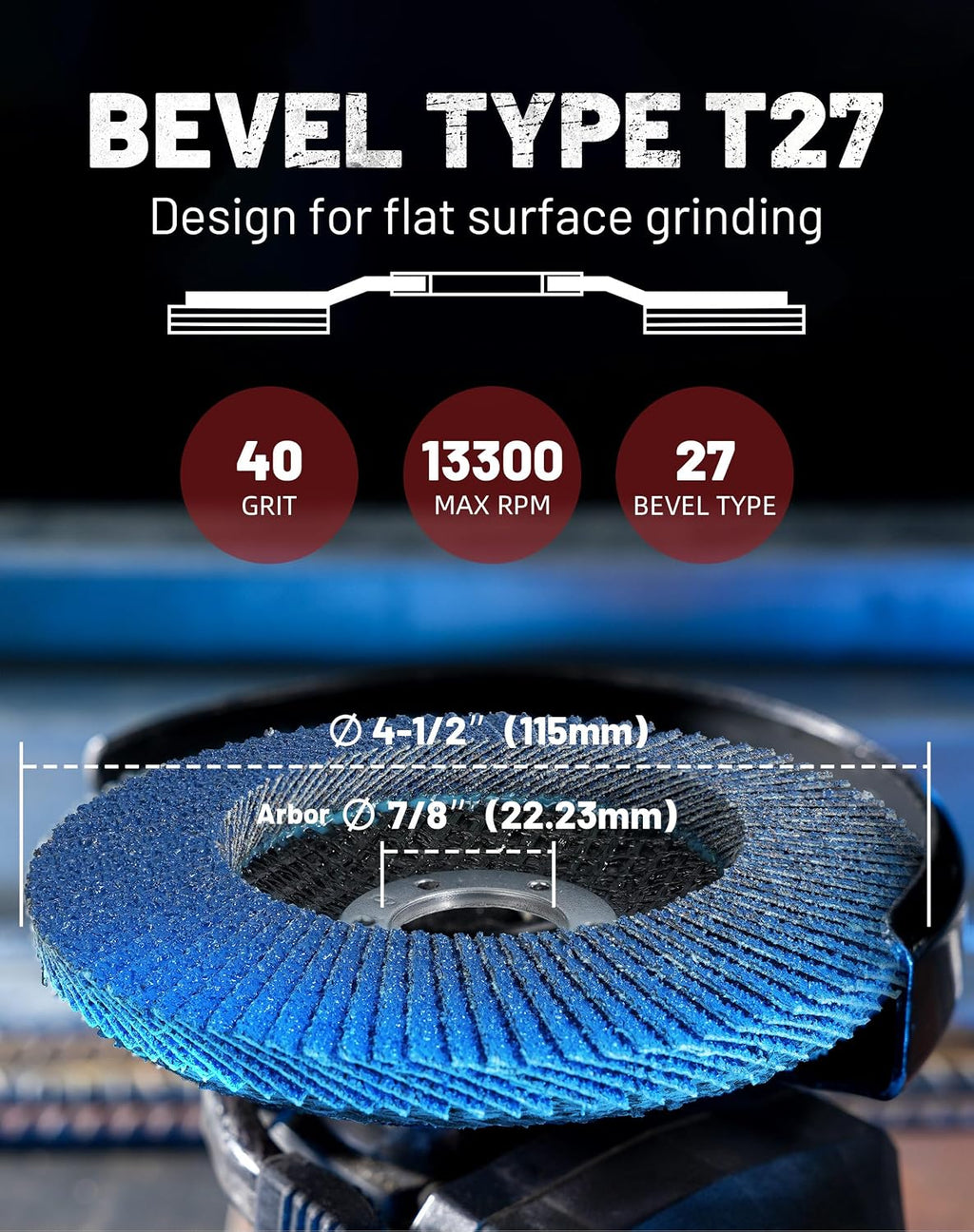 EZARC Zirconia Flap Discs 40 Grit High Density, 4.5x7/8", Type 27, 12-Pack