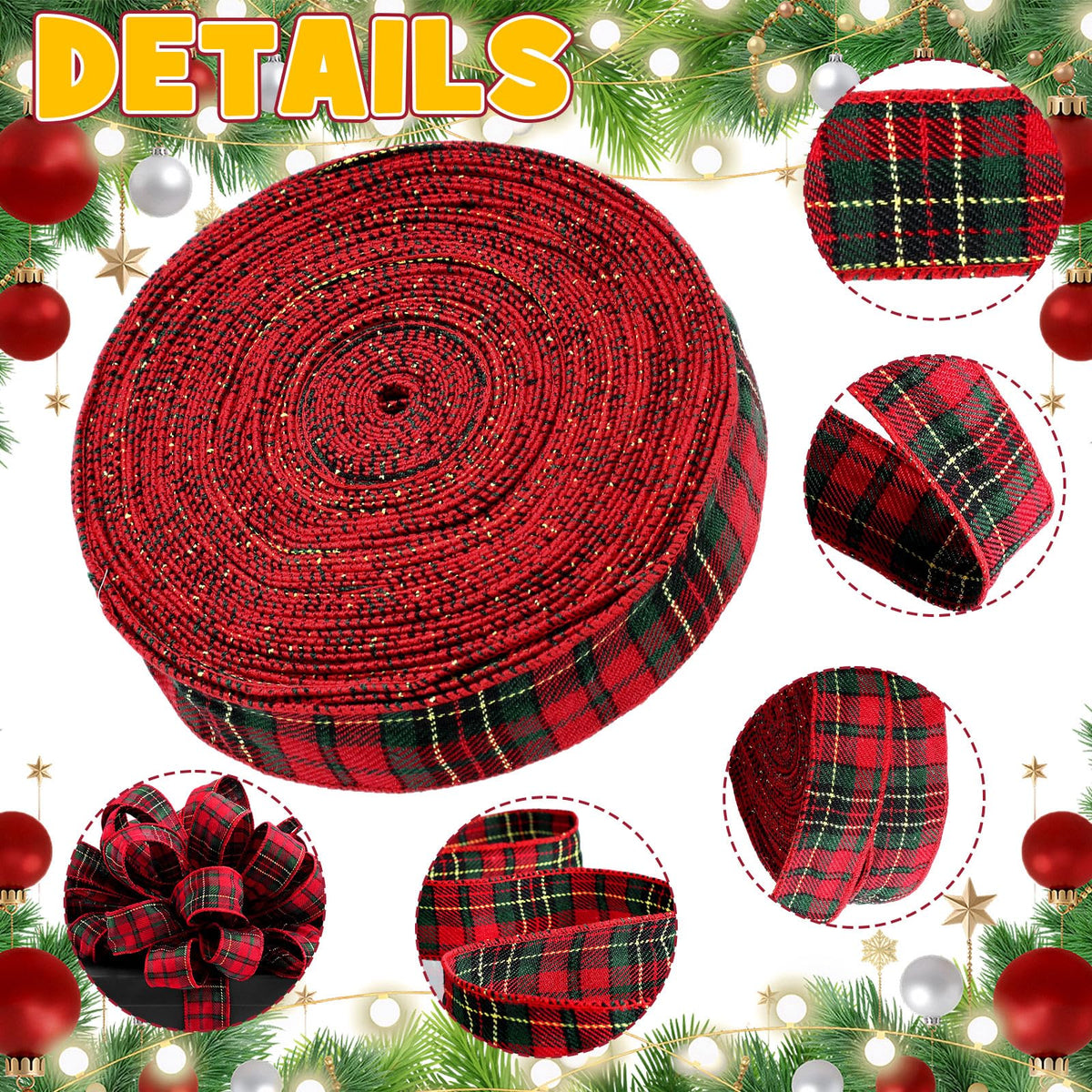 Christmas Wired Ribbon 1.5 Inch 30 Yard Tartan Plaid Ribbons