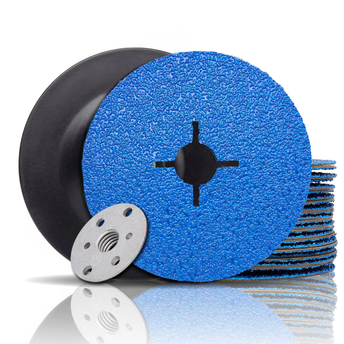 Zirconia Resin Fiber Sanding and Grinding Discs for Angle Grinder, 4-1/2” x 7/8”, 36 Grit, 25-Pack + Backing Pad + Lock Nut