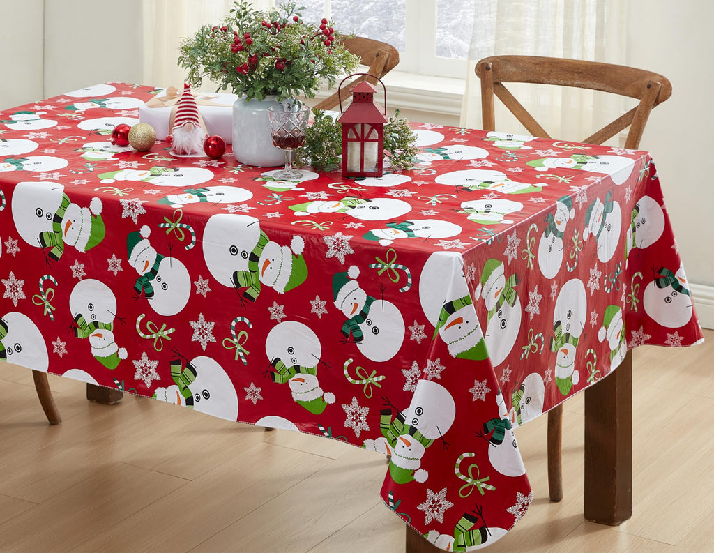 Christmas Red Swirling Snowman 52x70 Rectangle Vinyl Tablecloth