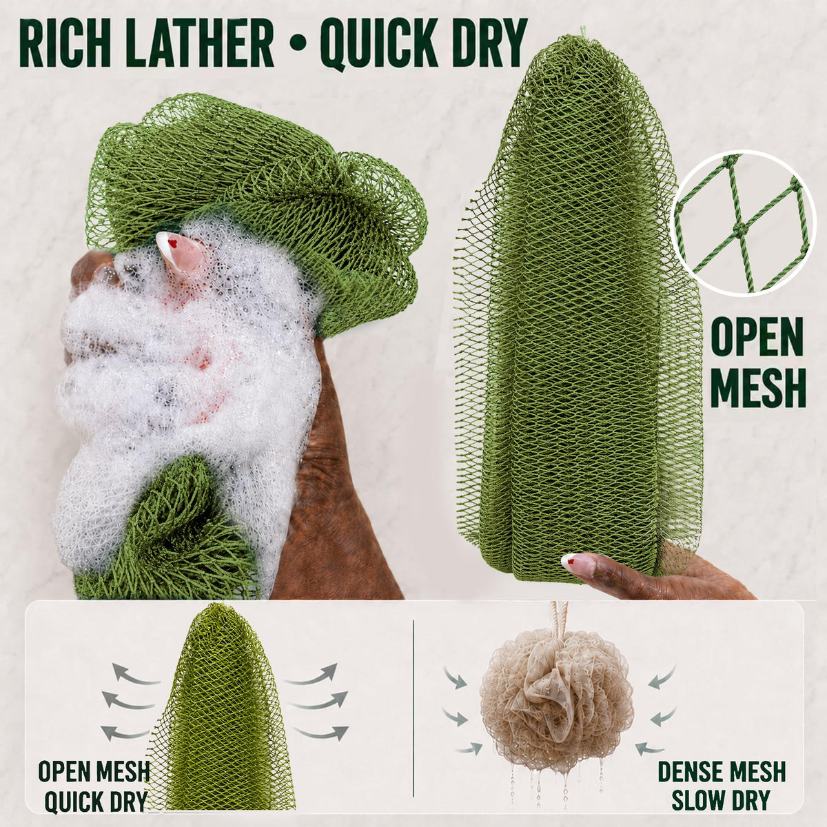 African Net Sponge, Exfoliating Body Scrubber for Back, 3 Pack