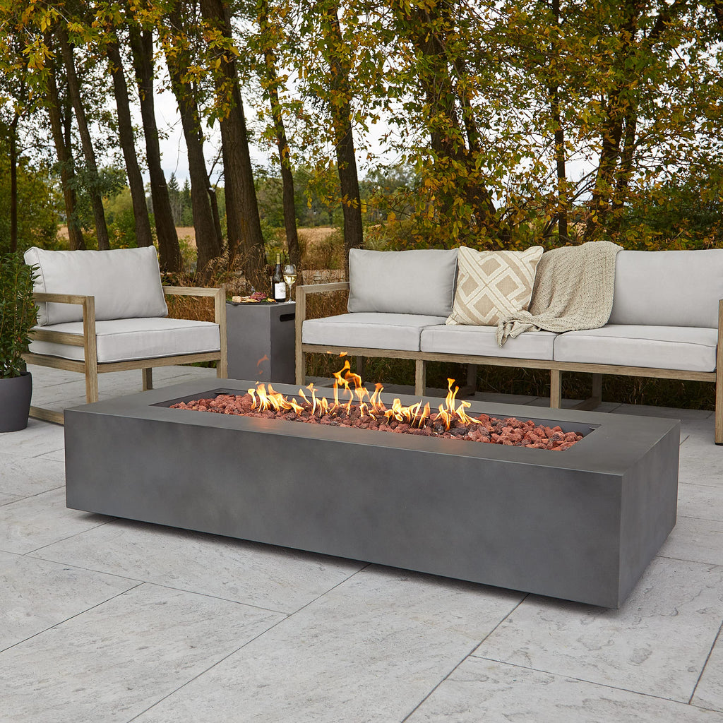 Aegean 70in Rectangle Fire Pit Table, Weathered Slate