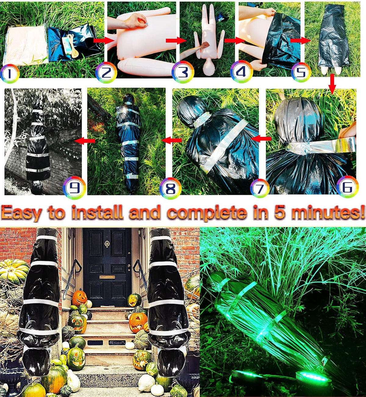 Halloween Decorations Corpse Dead Victim Props 60 inch Hanging Dead Body Decorations Scary Fake Corpse in Bag Indoor