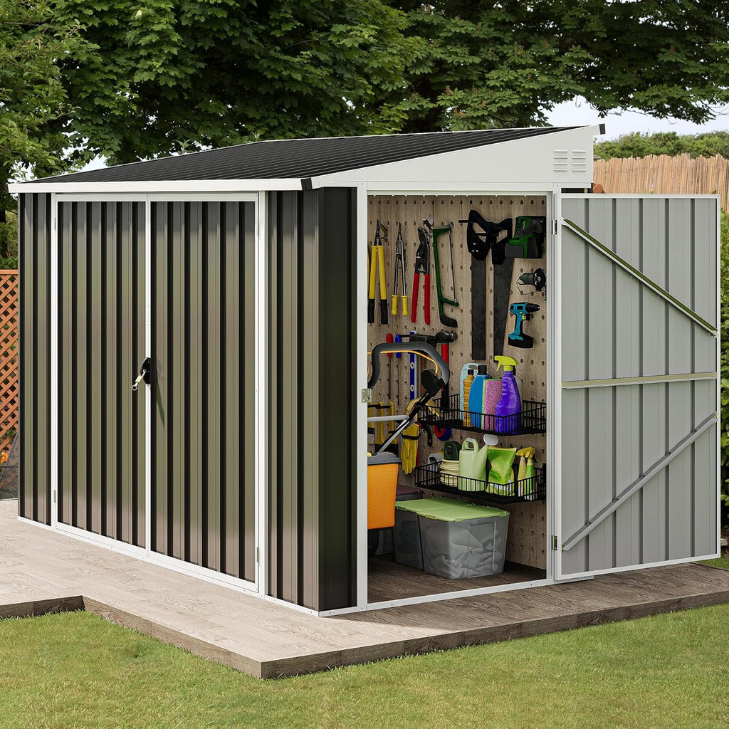 7x4 FT Outdoor Weatherproof Storage Shed, Secure Metal Bike Shed w/Lockable Entry, Garden Storage Solution for Lawn