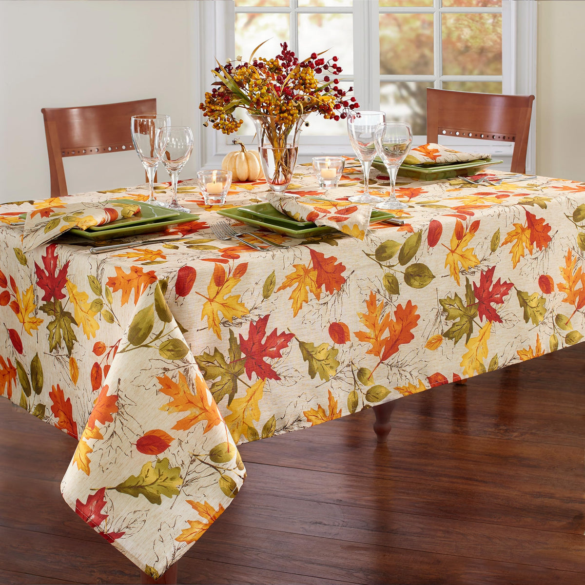 Autumn Leaves Fall Printed Tablecloth, Multicolor - 60"W x 84"L