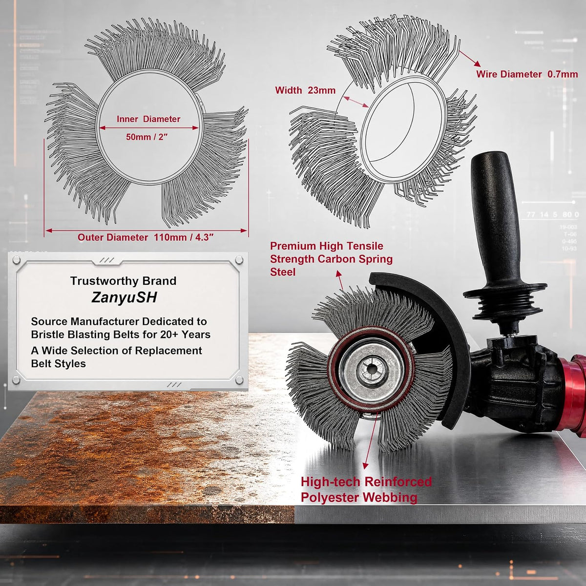 Abrasive Wire Wheel Belt/Bristle Blasting Wheels for Surface Blaster, 1PCS