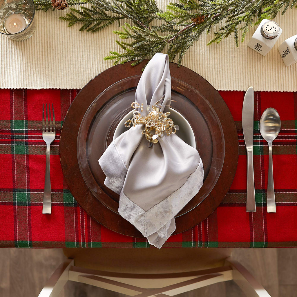 Farmhouse Christmas Plaid Dining Table & Kitchen Décor, Holiday Tablecloth, 70" Round, Red & Green
