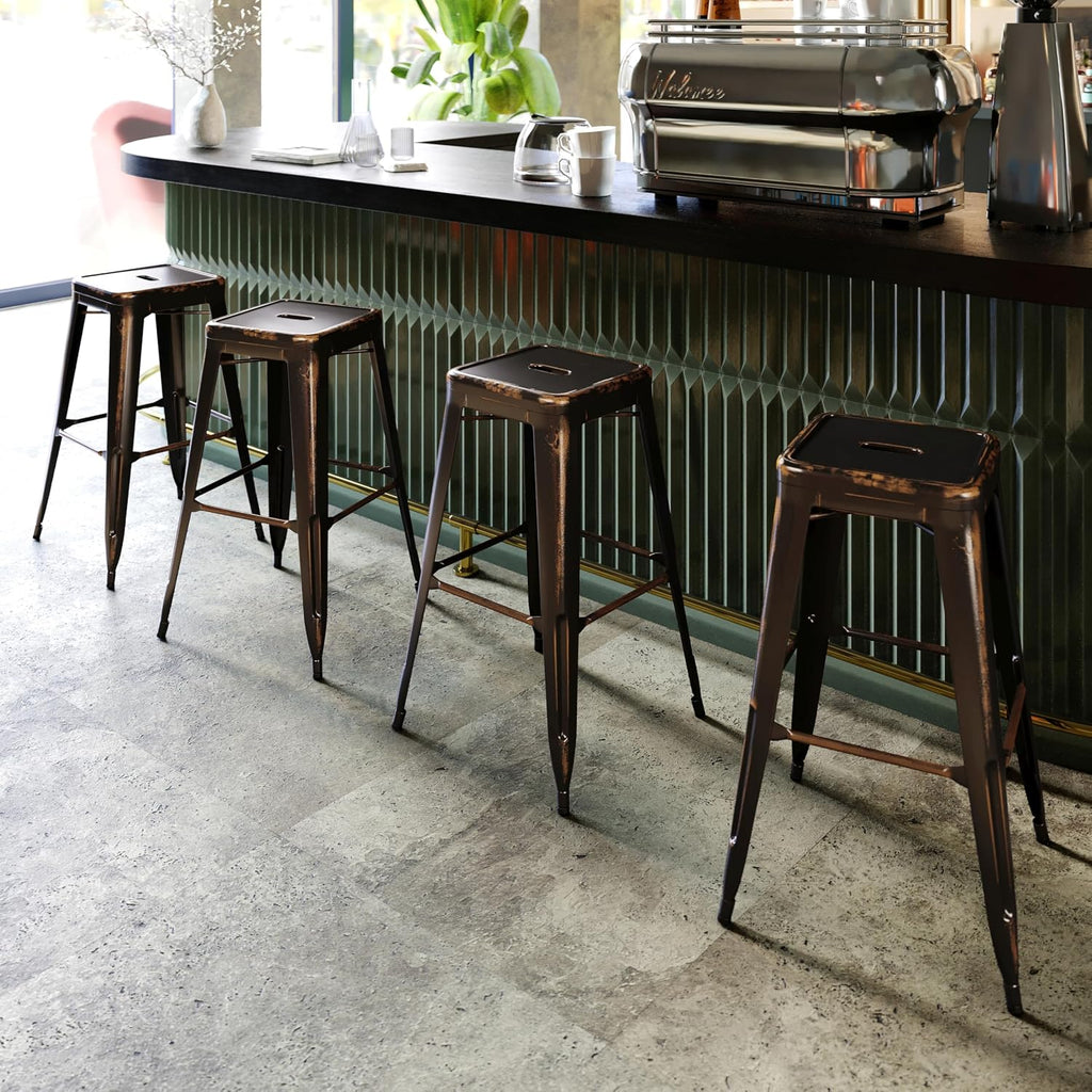 Commercial Grade 30" H Backless Distressed Copper Metal Indoor-Outdoor Barstool