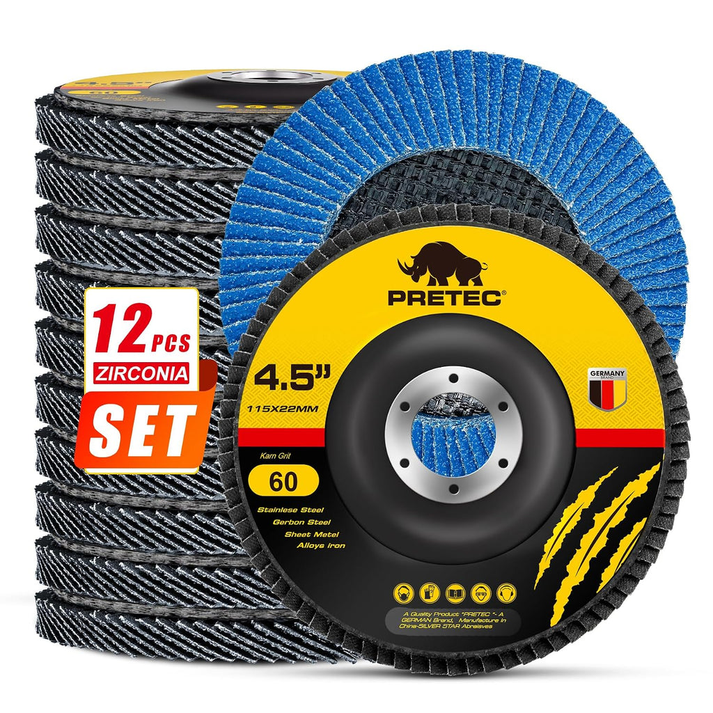 Flap Discs 4 1/2 for Angle Grinder, 12 Pcs Flap Discs 60 Grit, 4.5" x 7/8" High Density Zirconia Type 27 Flap Sanding Disc for Grinding, Rust Removal, Sanding and Finishing - 12 Packs