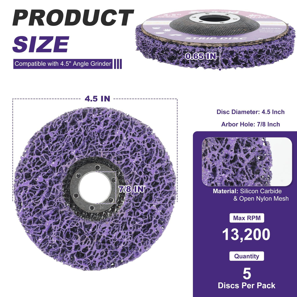 5 Pack 4.5" Strip Discs Rust Remover Paint Stripper for Angle Grinder