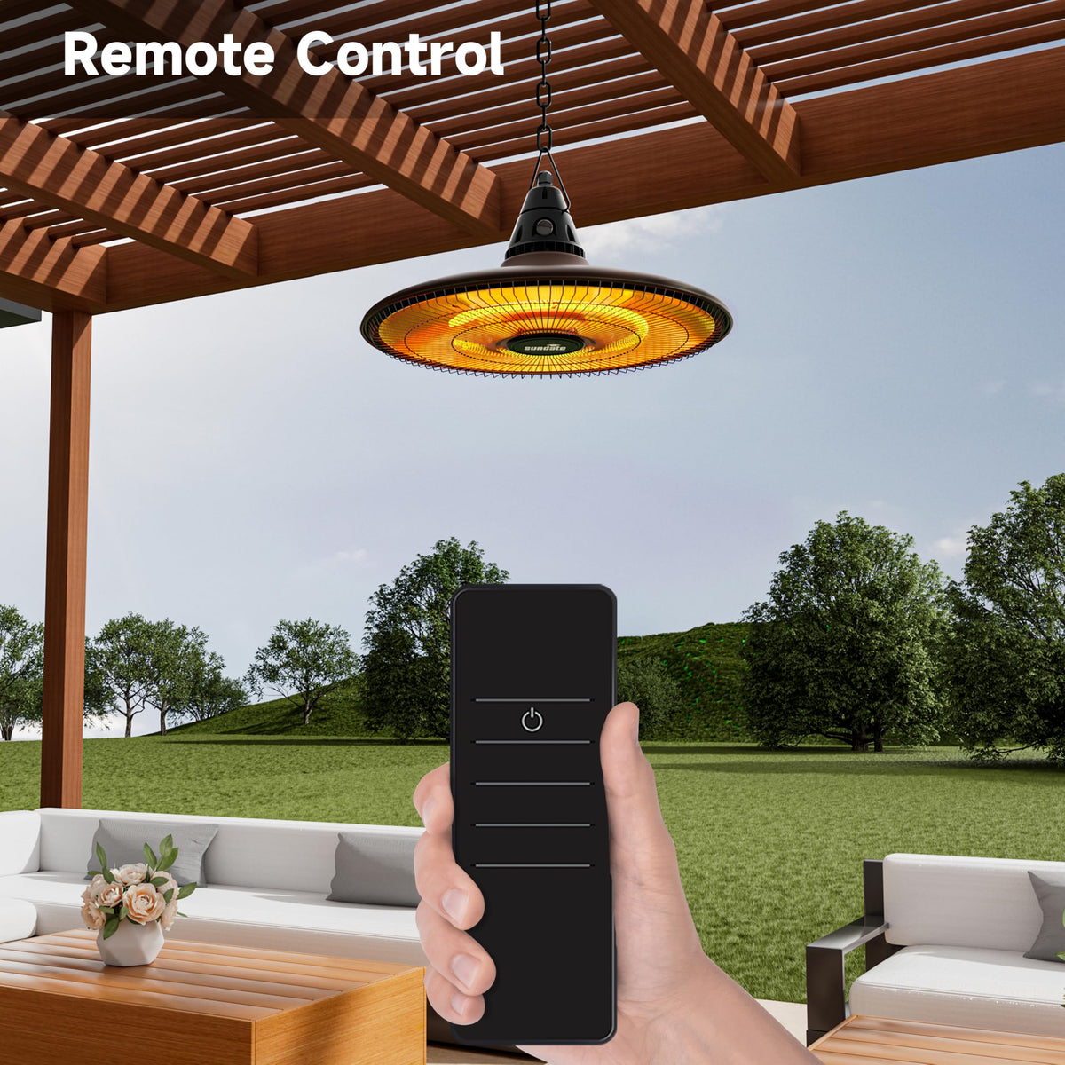 Hanging Heater, 1500W Outdoor Electric Patio Ceiling Heater with Remote Control, Infrared for Courtyard, Garage