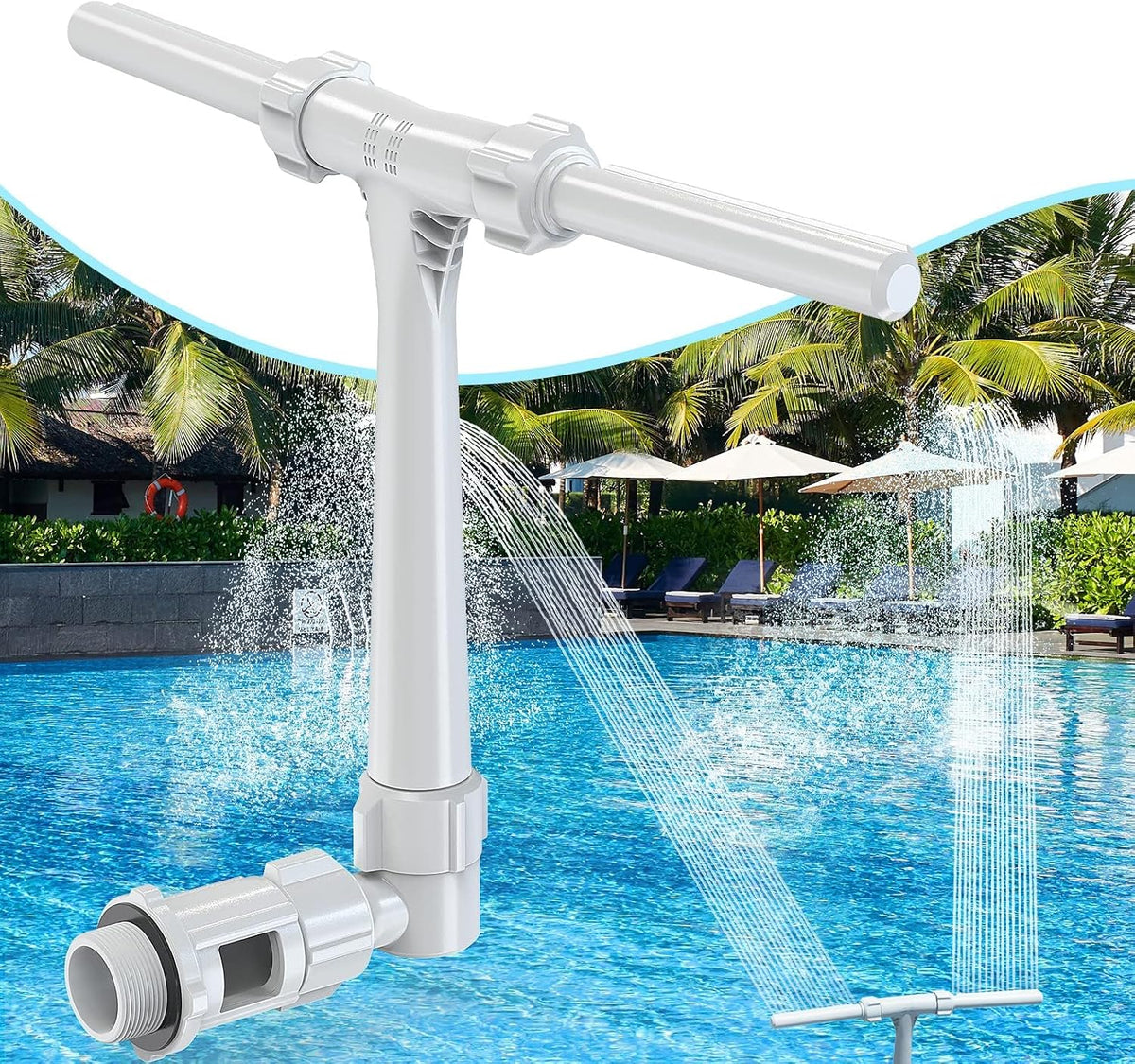 Adjustable Dual Spray Pool Fountain for Above Ground & Inground Pools | Waterfall Pool Sprinkler Fountain, 360°