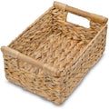 Hyacinth Small Wicker Basket 11.6x8.1x4.9" - Bathroom Organizer, Wooden Handle, Decorative Storage