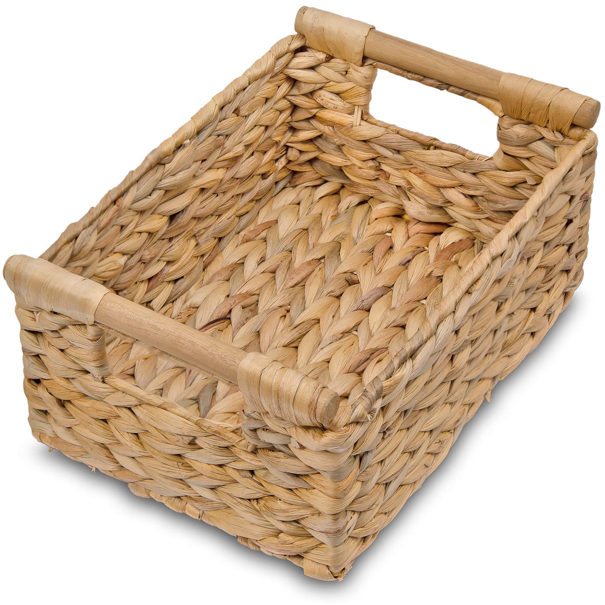Hyacinth Small Wicker Basket 11.6x8.1x4.9" - Bathroom Organizer, Wooden Handle, Decorative Storage