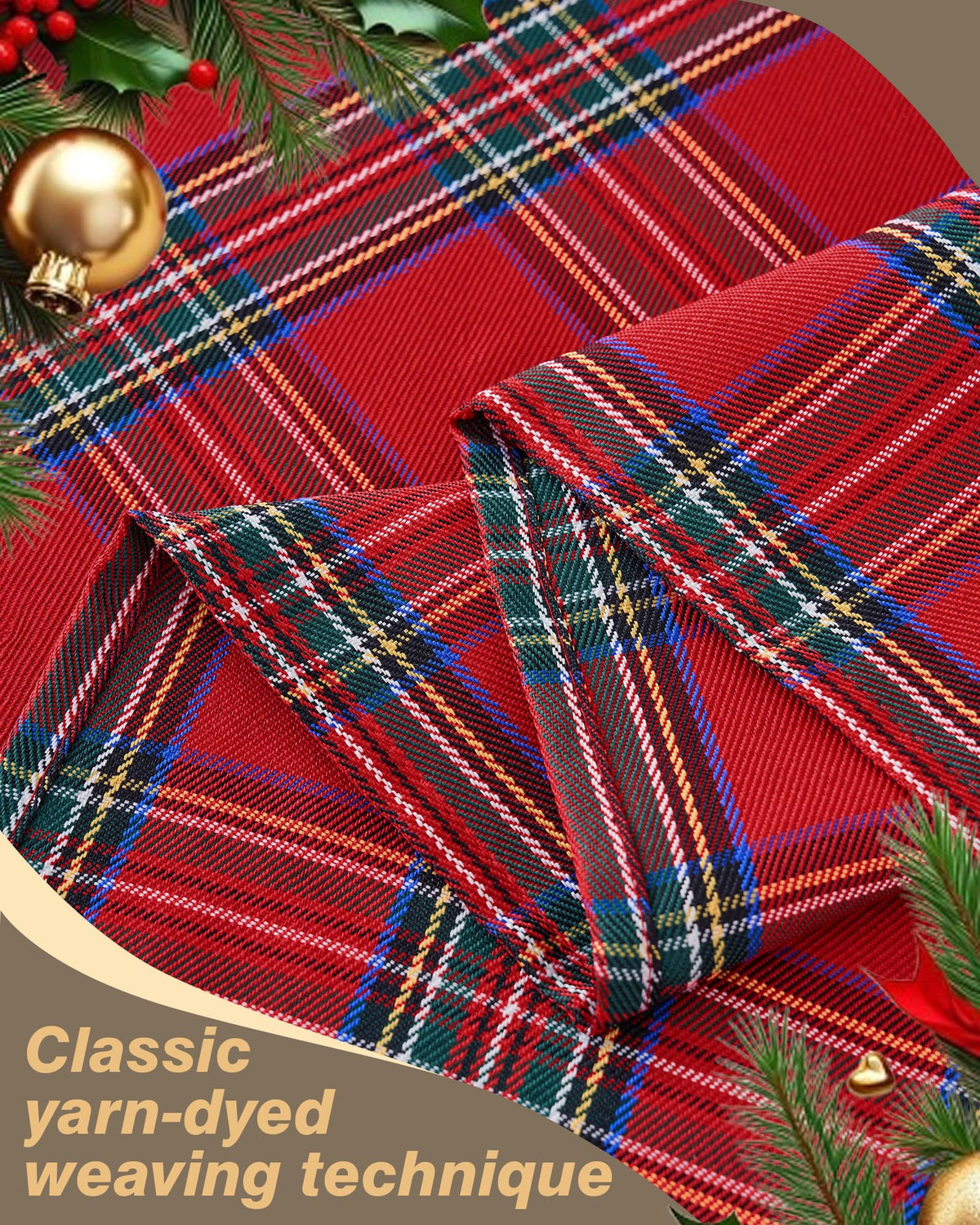 Red Christmas Tablecloth Rectangular, Tartan Plaid, 60x84 Inch