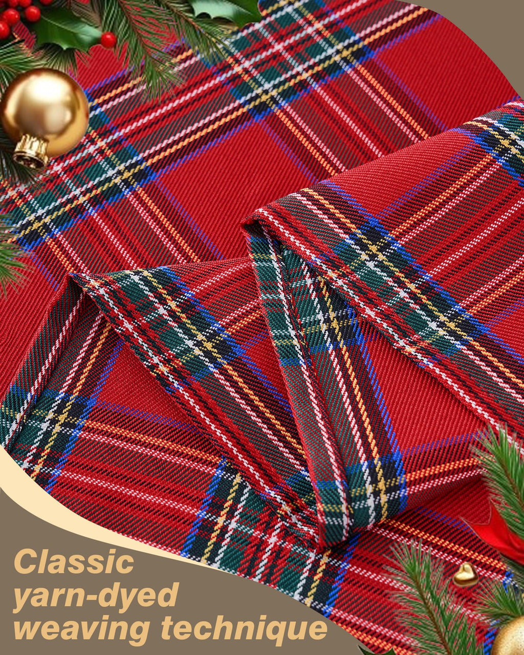 Round Christmas Tablecloth 60 Inch, Farmhouse Buffalo Plaid