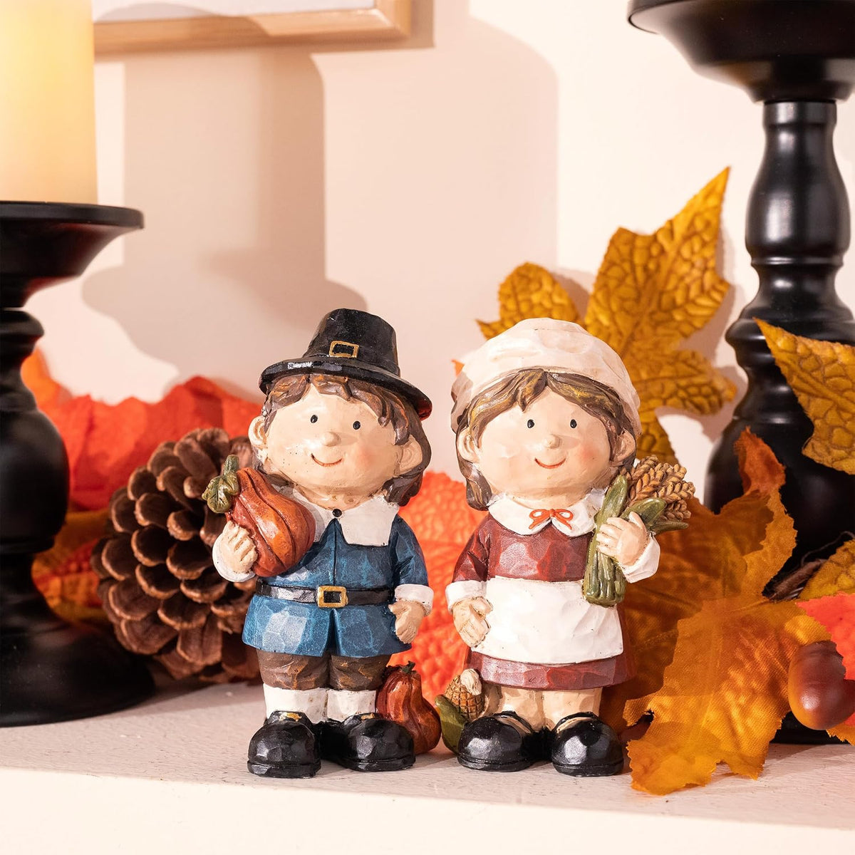 Fall Decorations for Home, 2 Pcs Fall Decor for Table Indoor Outdoor, Resin Thanksgiving Decorations Garden Pumpkins