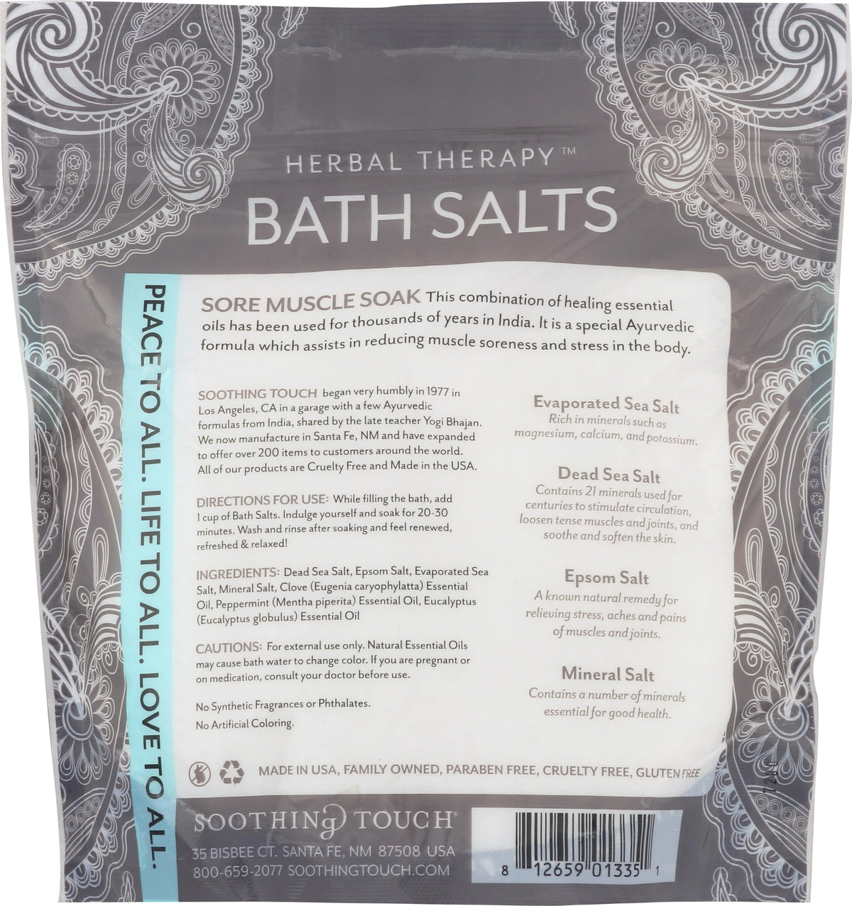 Tension Relief Sore Muscle Soak Bath Salts Eucalyptus Clove & Peppermint, 32 Oz