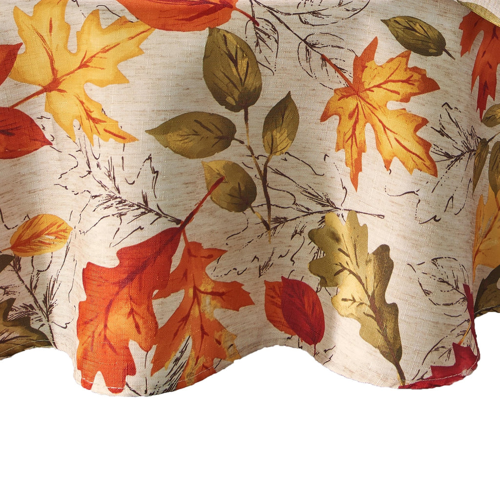 Autumn Leaves Fall Printed Tablecloth, Multicolor - 70" W x 70" L Round