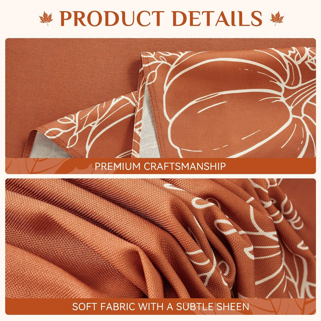 Large Fall Tablecloth Rectangle 60x104 inch, Faux Linen Autumn Table Cloths with Maple Leaves & Pumpkin, Water