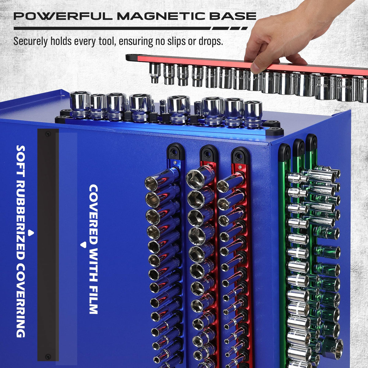 Magnetic Socket Holder Organizer Set: 9-Piece Detachable 1/4, 3/8, 1/2 Socket Trays Socket Organizer for Tool Box