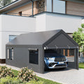 12x20 ft Carport, Heavy Duty Carport with Roll-up Windows, Portable Garage with Removable Sidewalls & Doors, Car