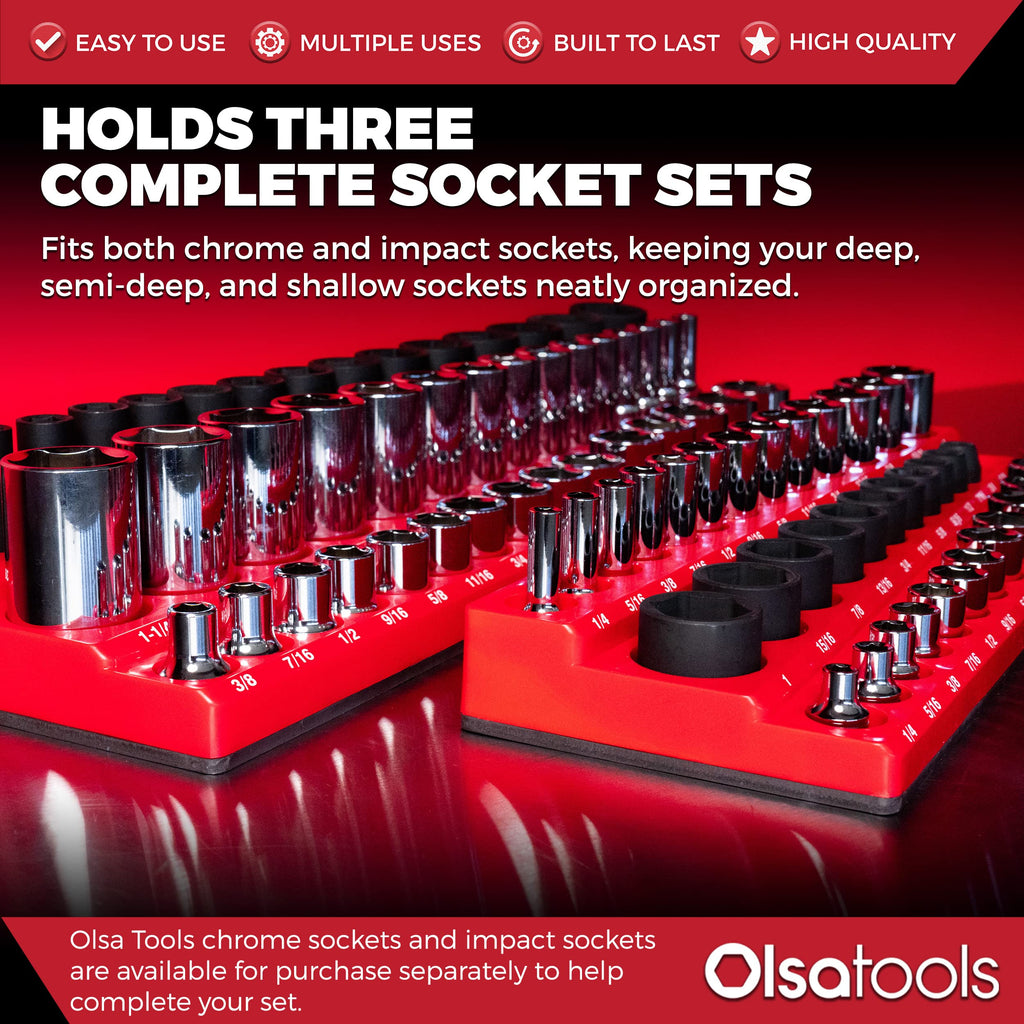 Olsa Tools Magnetic Socket Holder 3sets Drive Metric, 123 Sockets, Red
