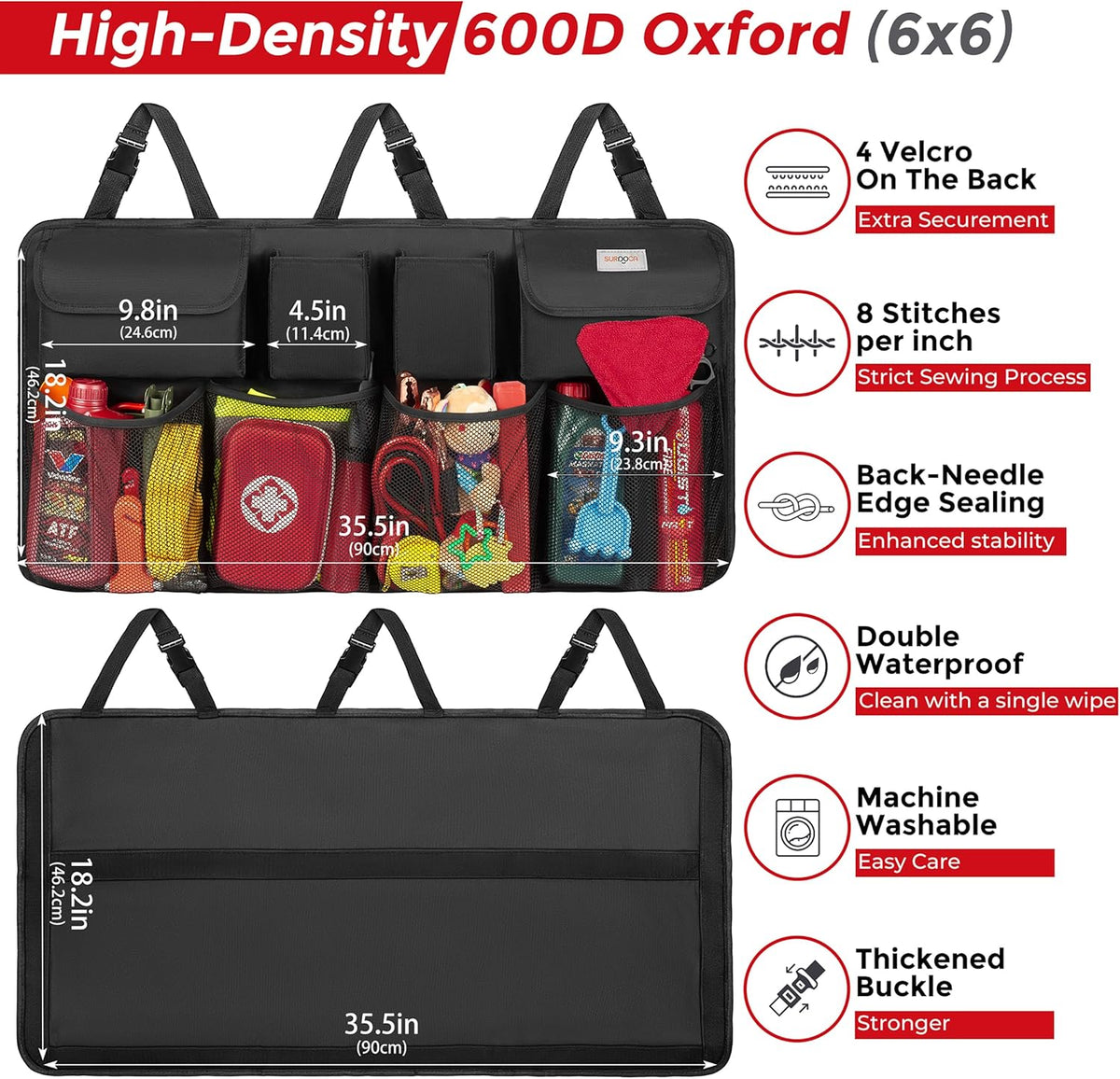 Car Trunk Organizer, LARGE CAPACITY Car Storage Bag with 8 Pockets, 7X Upgraded Trunk Storage Organizer for Car, SUV