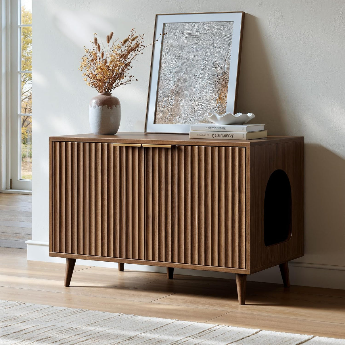 31.5" Cat Litter Box Enclosure Furniture with Legs, Walnut