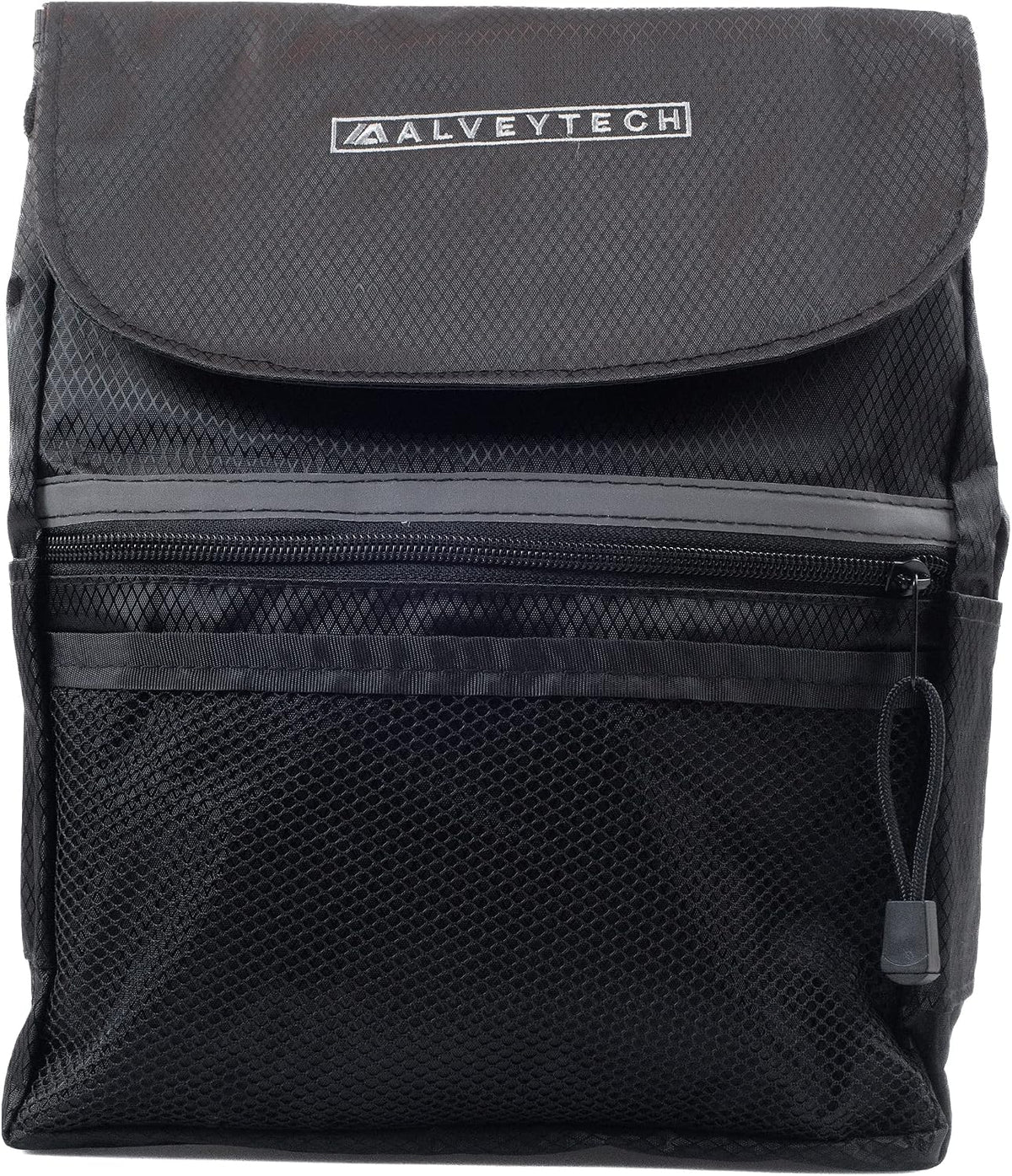 AlveyTech Large Tiller Bag for Mobility Scooters (Black) - Durable Nylon Fabric Organizer Bags with Reflective Stripe, Strong Zipper & Threading, Convenient Snacks, Bottles, Books, Storage Accessories