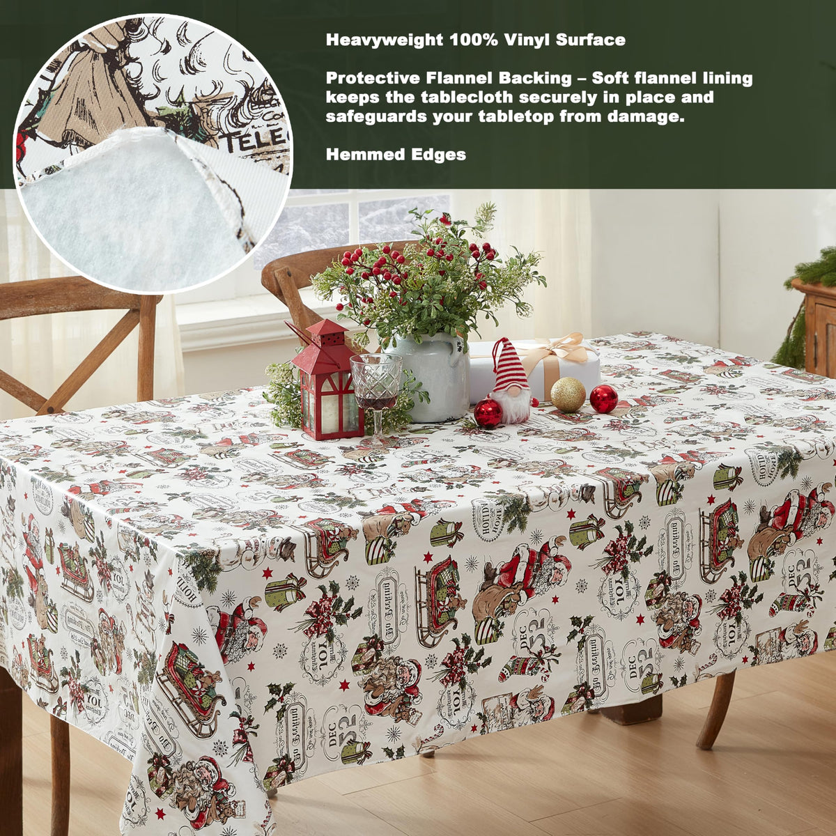 Vintage Nostalgia Christmas 52x70 Inch Rectangle Vinyl Tablecloth