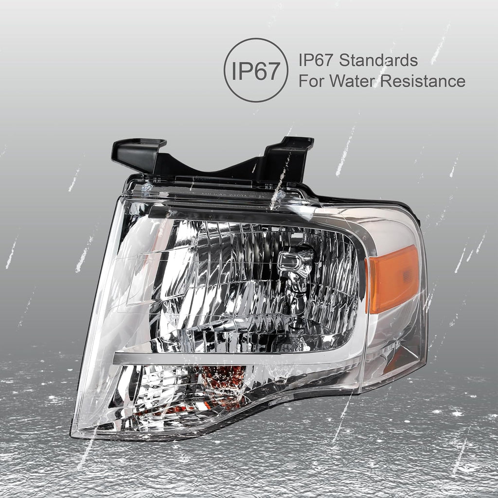 Pair Chrome Headlights Compatible with 2007-2014 Ford Expedition