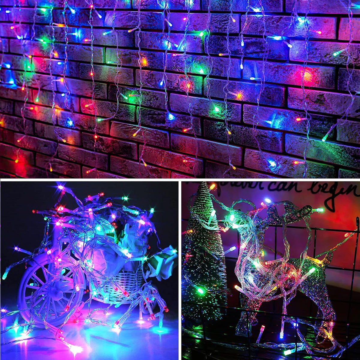 400 Led Icicle Light Multicolor Outdoor,32.8ft,for Outside Christmas Decor | 75 Drops Icicle Lights,8