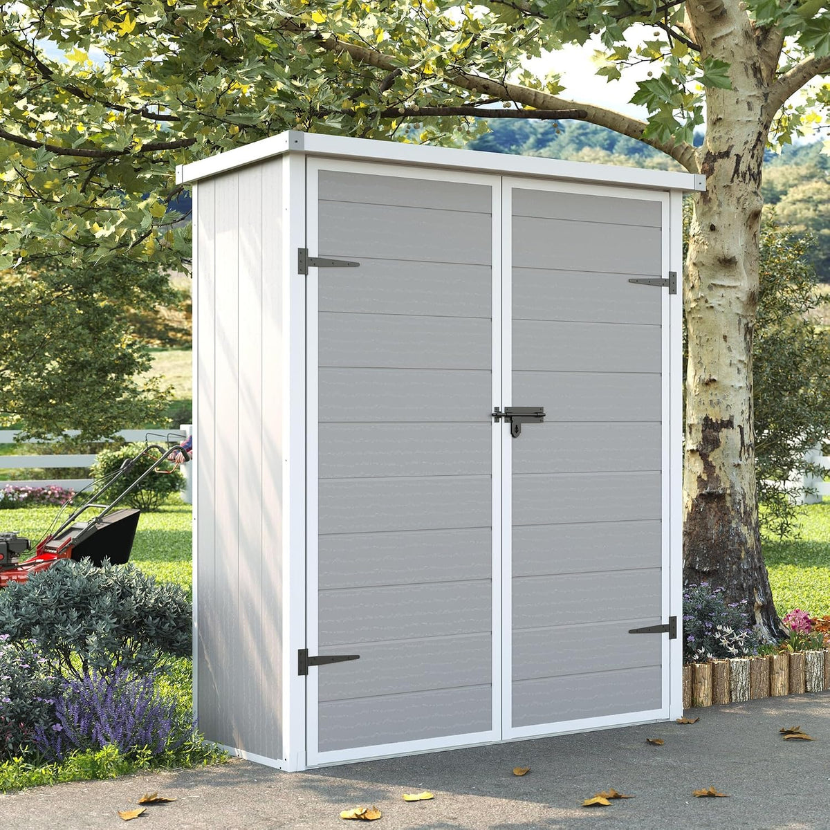 51 Cu.ft Resin Outdoor Storage Shed with Floor, Weatherproof Vertical Plastic Tool Shed for
