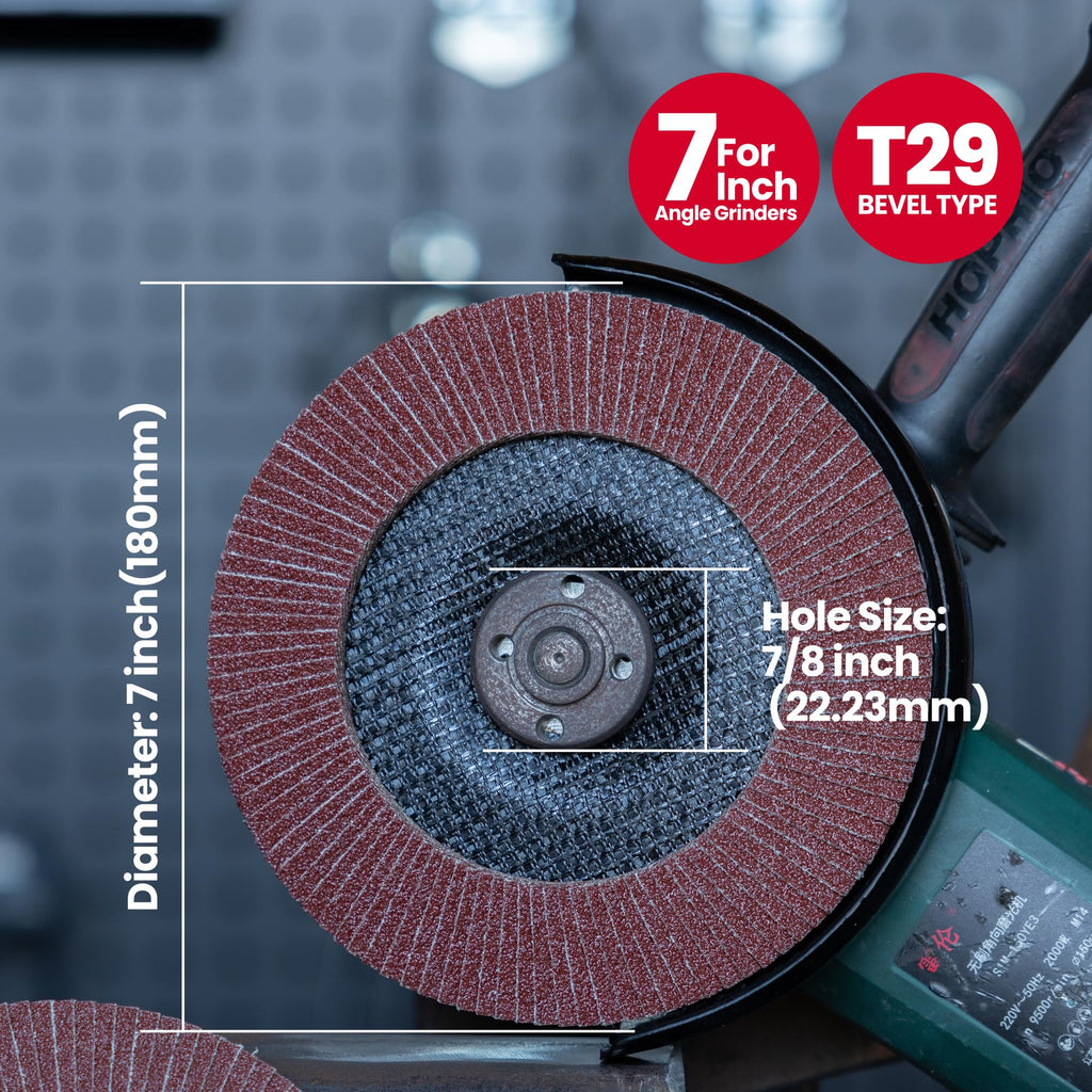 UPWOOD 40 Grit 7" x 7/8" Aluminum Oxide Type 29 Flap Discs for 7 inch Angle Grinder, Metal Grinding & Sanding, Finishing & Stock Removal - 10 Pack