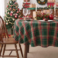 Round Christmas Tablecloth 60 Inch, Green and Red Buffalo Plaid