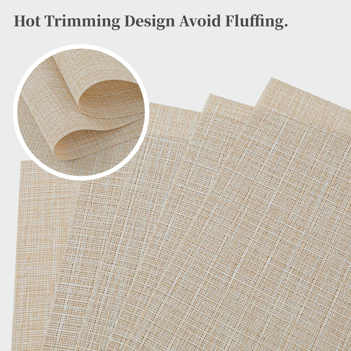 Beige Placemats Set of 4 - Heat-Resistant, Non-Slip Table Mats, Washable Woven Vinyl for Indoor & Outdoor Dining