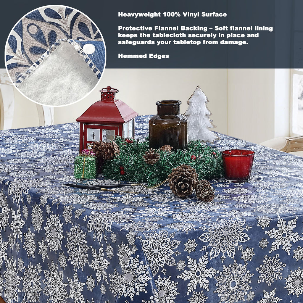 Christmas Navy Snowflake 52 x 70 Rectangle Vinyl Tablecloth