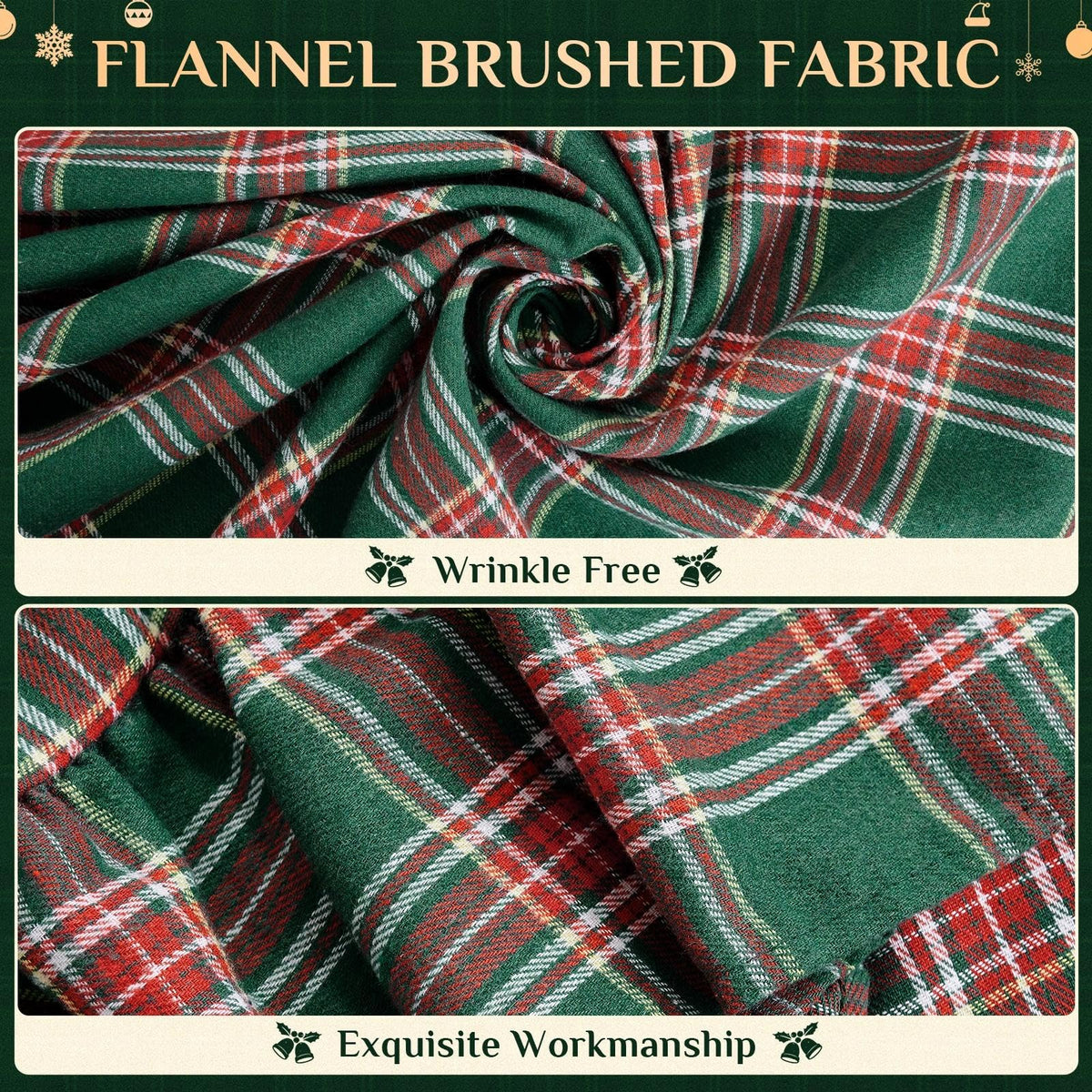 Christmas Ruffle Plaid Round Tablecloth, Green, 70" x 70"