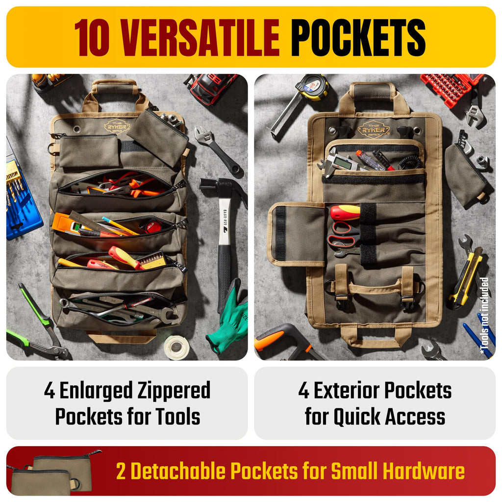 Ryker Heavy Duty Tool Roll Up Bag Organizer w/Accessible Pouches