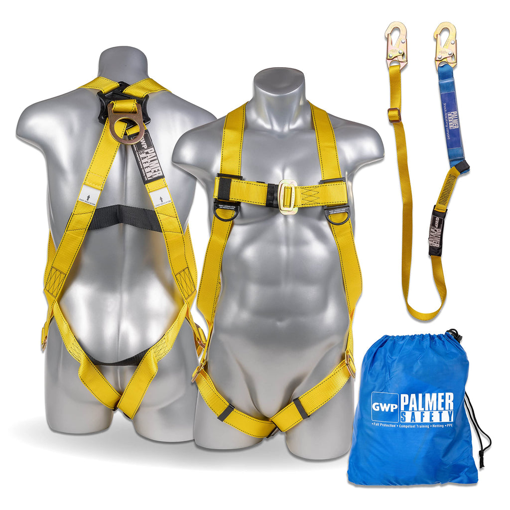 Safety Harness w/Detachable 6 ft Lanyard I Single Leg Lanyard w/Internal Shock Absorbing & Snap Hook I OSHA/ANSI Fall