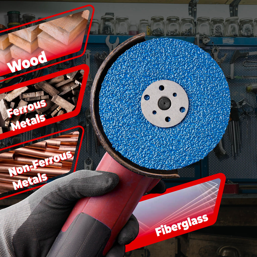 Zirconia Resin Fiber Sanding and Grinding Discs for Angle Grinder, 4-1/2” x 7/8”, 36 Grit, 25-Pack + Backing Pad + Lock Nut