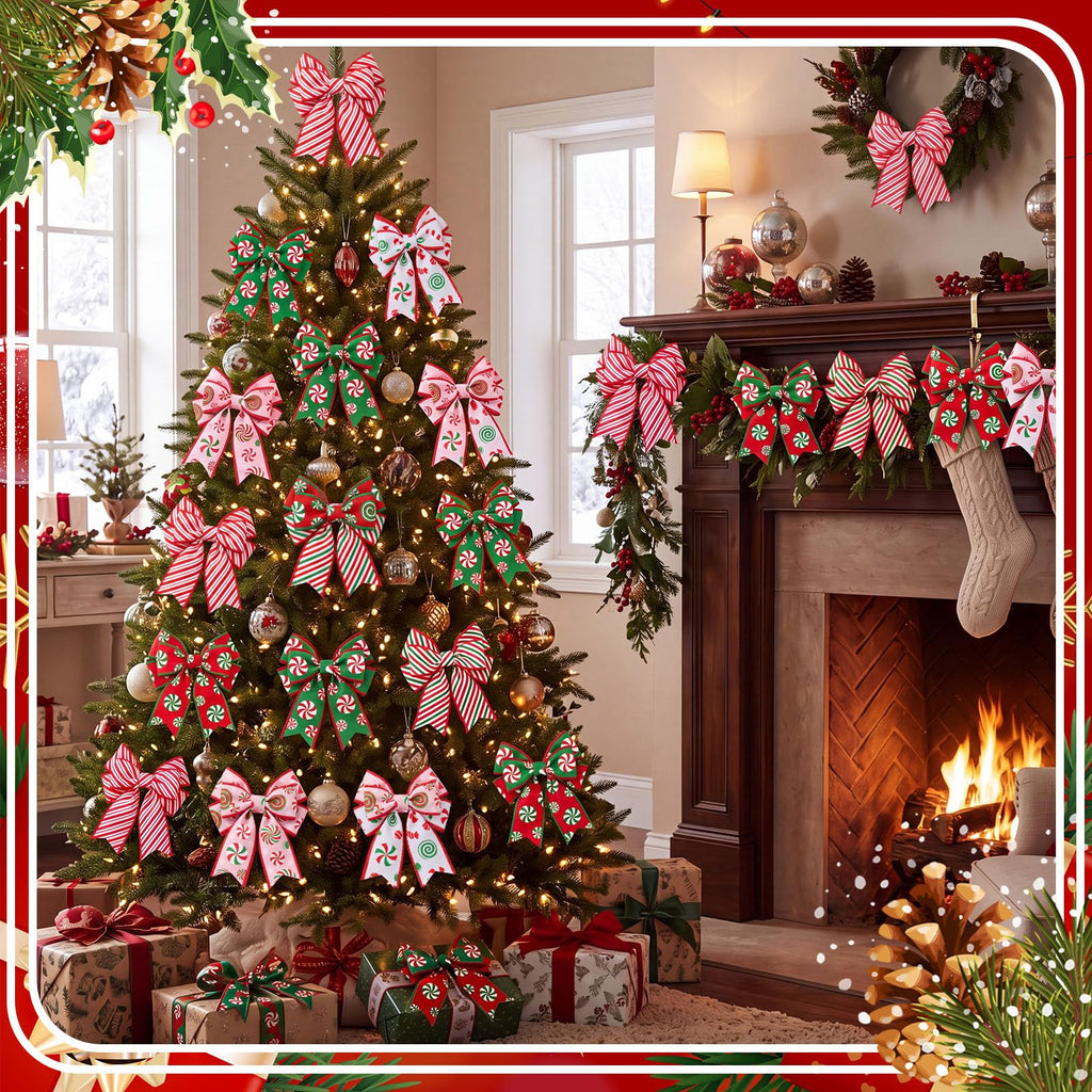12 Rolls 60 Yard Candy Cane Christmas Wired Ribbon for Wreath Craft