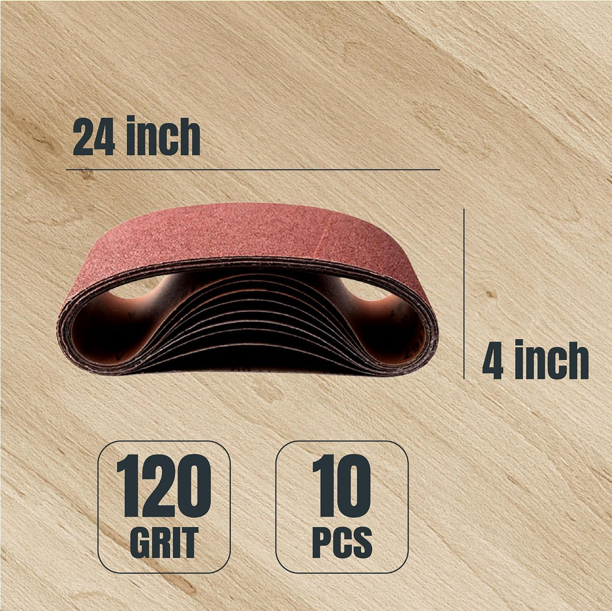 POWERTEC 4 x 24 Inch Sanding Belts, 10 PK, 120 Grit, 4x24 Belt Sander Sanding Belts Assortment, Aluminum Oxide Sandpaper for Oscillating Belt Sander, Woodworking, Metalworking (110010)