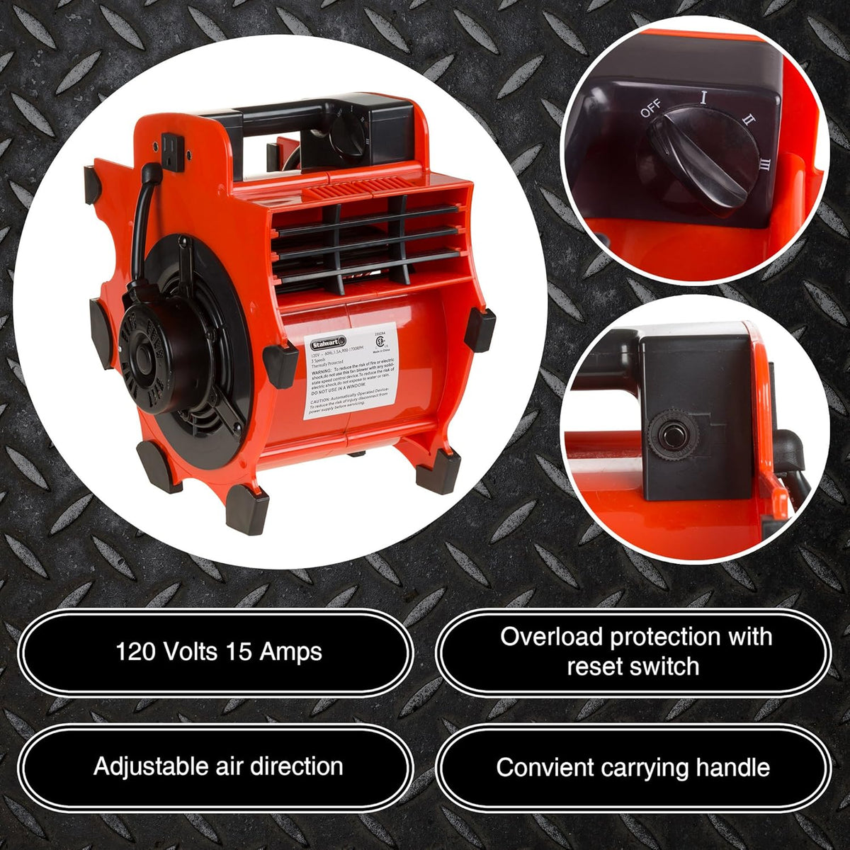 Blower Fan - 3-Speed Heavy-Duty Floor and Carpet Dryer - 1600 watts -Portable Air Mover with 4 Different Angles for