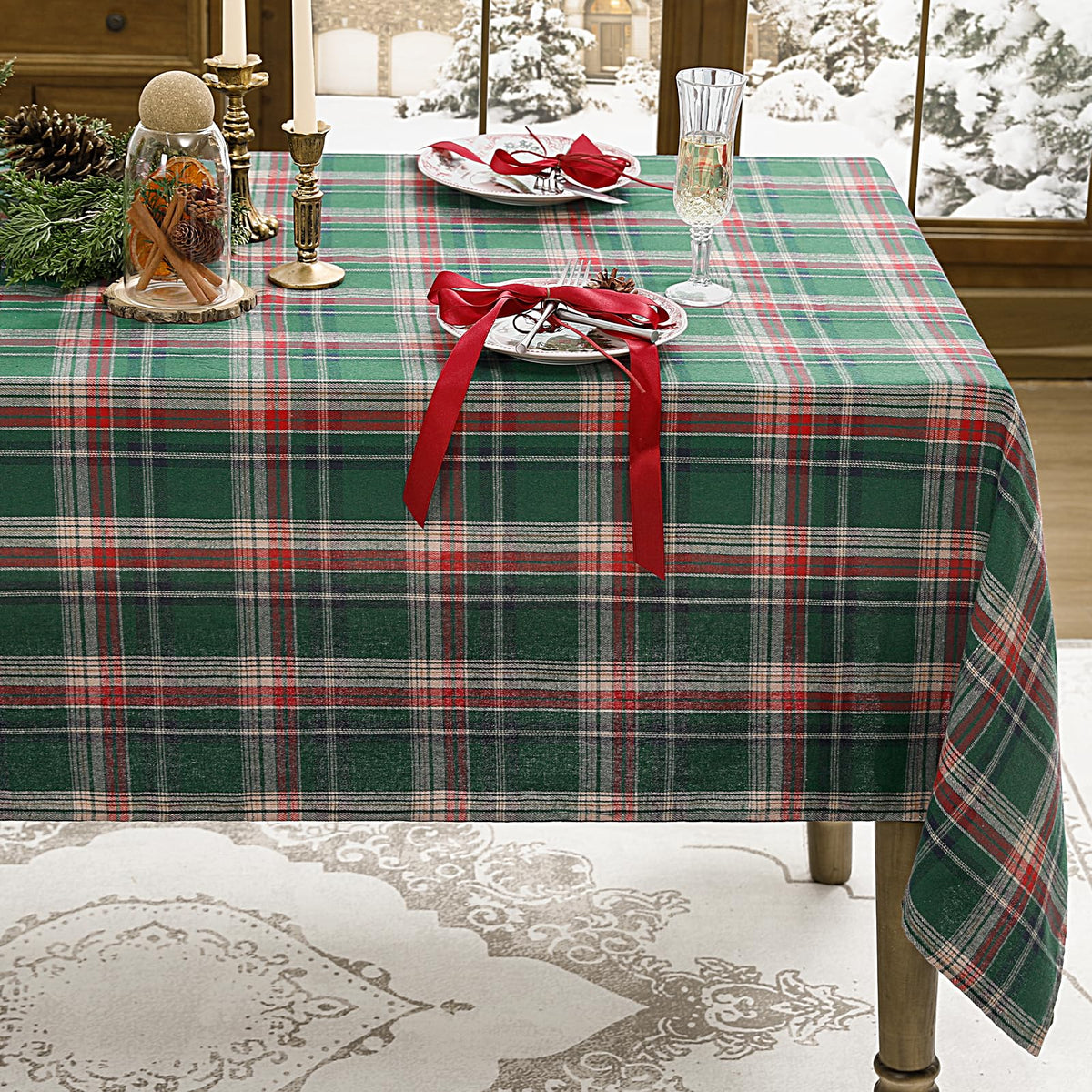 Christmas Checkered Tablecloth Rectangle, 54 x 80 Inch, Green