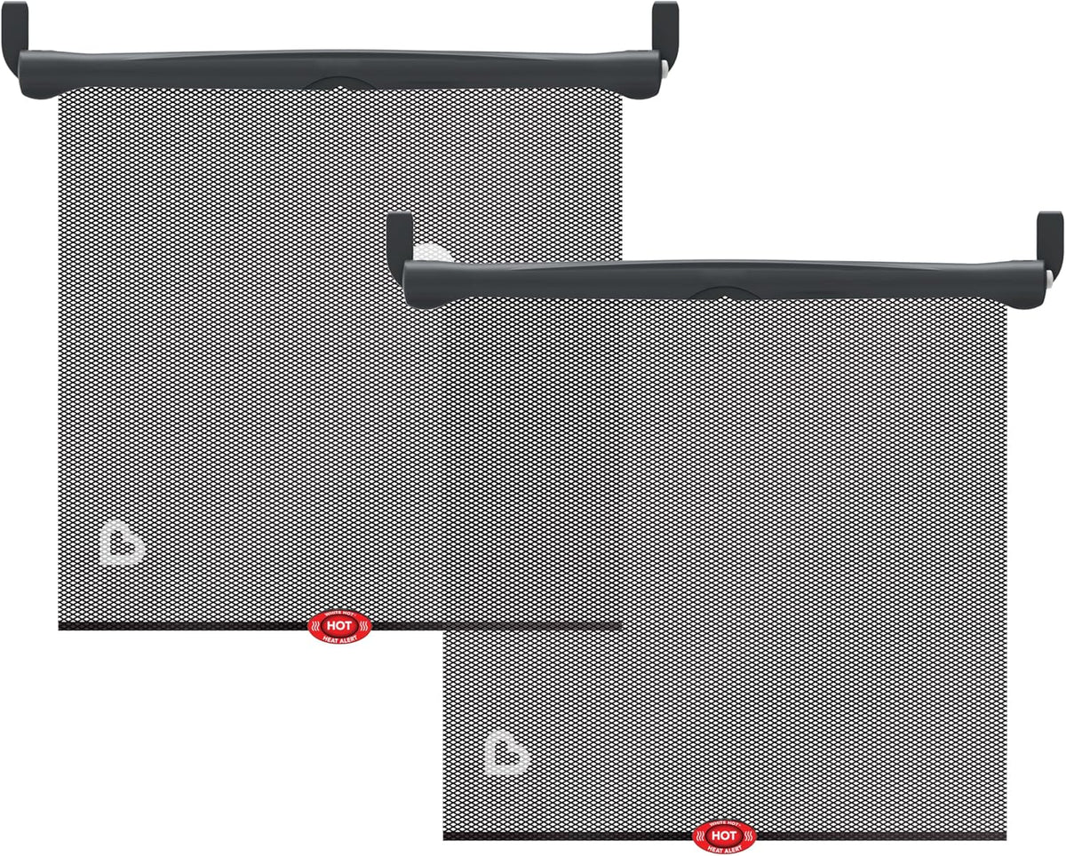Brica Sun Safety Car Window Shade with Heat Alert, Helps Block UVA/UVB Rays, 2 Pack, Black