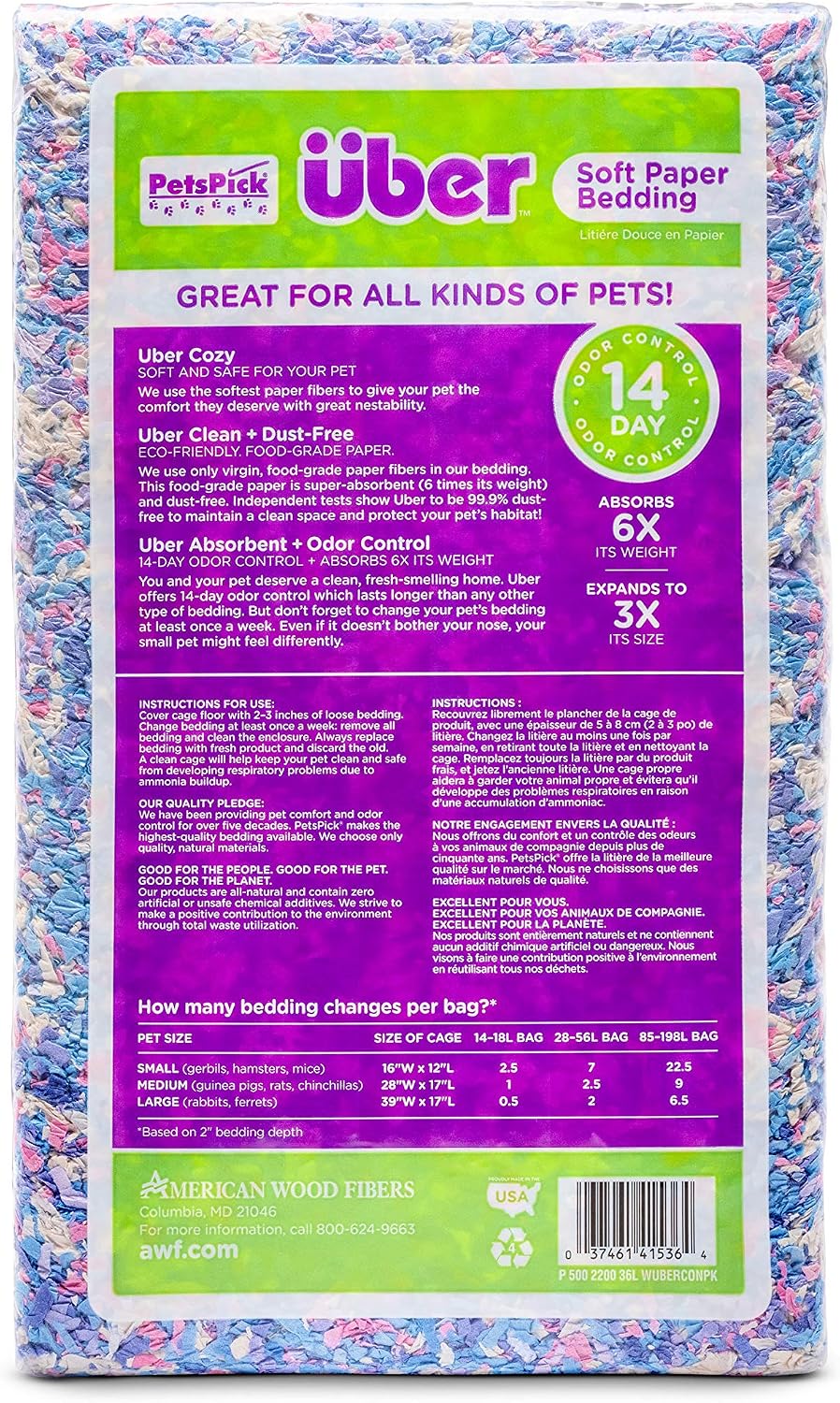 Uber Soft Paper Pet Bedding for Small Animals, Confetti, 36L